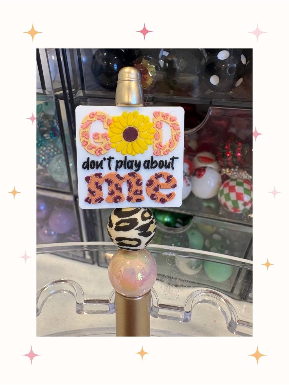 Handcrafted Sunflower God Don't Play About Me Decorative Beaded Pen